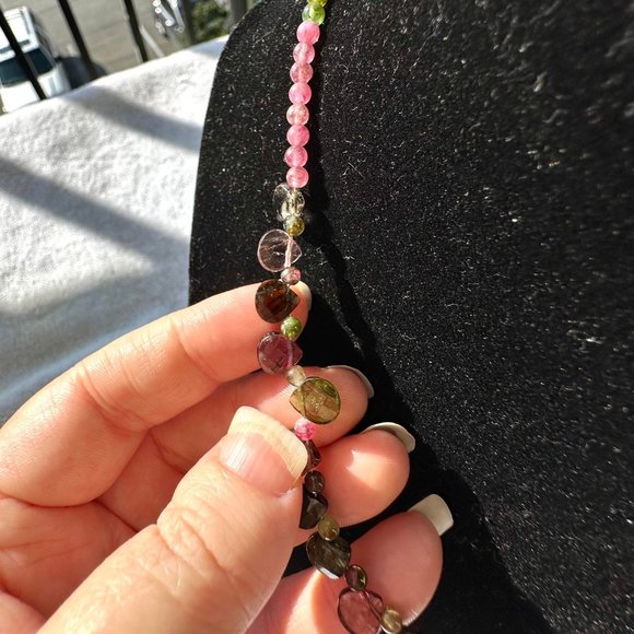 16" Purple and Green  Natural Tourmaline Crystal Necklace and Matching Earrings - Picture 11 of 13